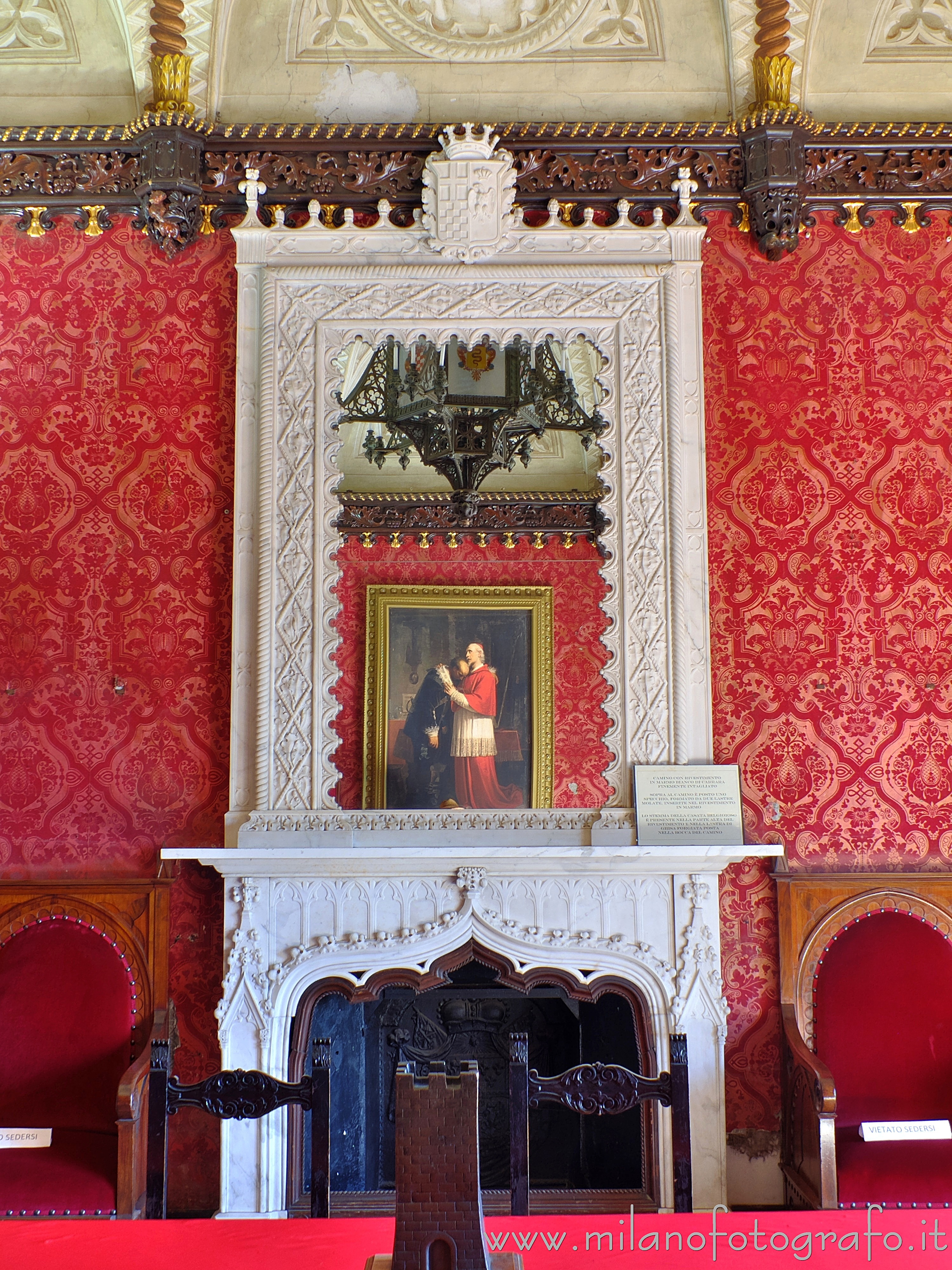 San Colombano al Lambro (Milan, Italy) - Fireplace with mirror in the Red hall of the Castle of San Colombano al Lambro - Full resolution picture